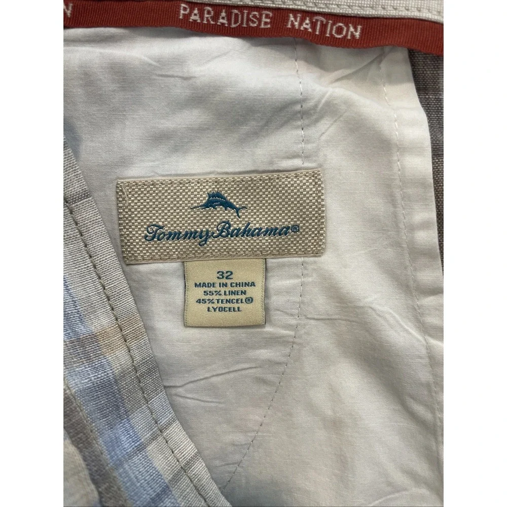 Tommy Bahama Men's Shorts‎ Blue Orange Plaid Linen Tencel 31x20 Paradise Nation